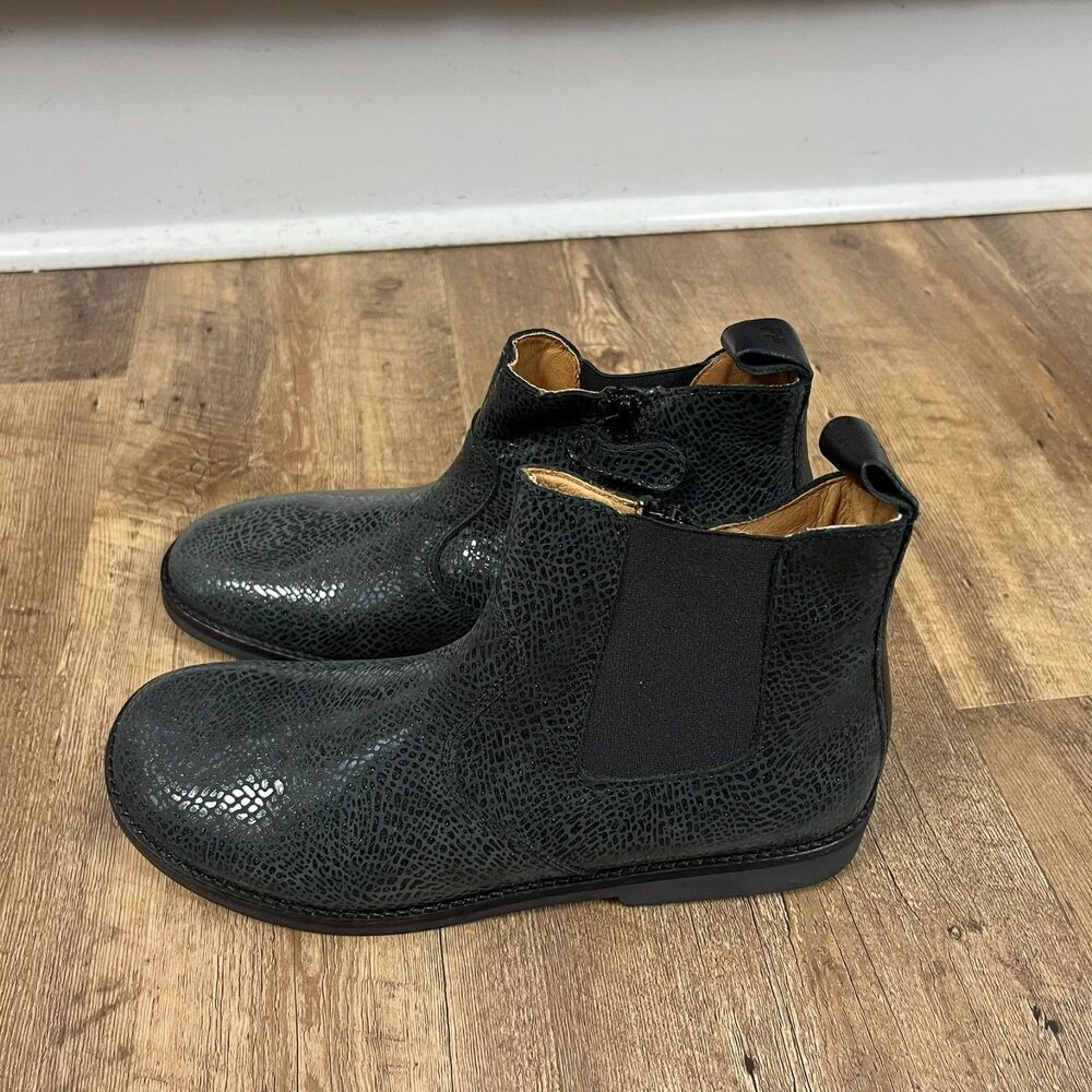 Froddo Leather Suede Snakeskin Print Black Boots Metallic Women's 40 US 9 NWT